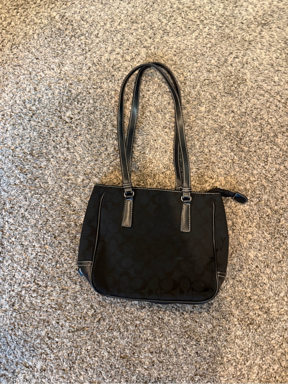 Black Coach Signature Tote Bag with Contrast Stitching